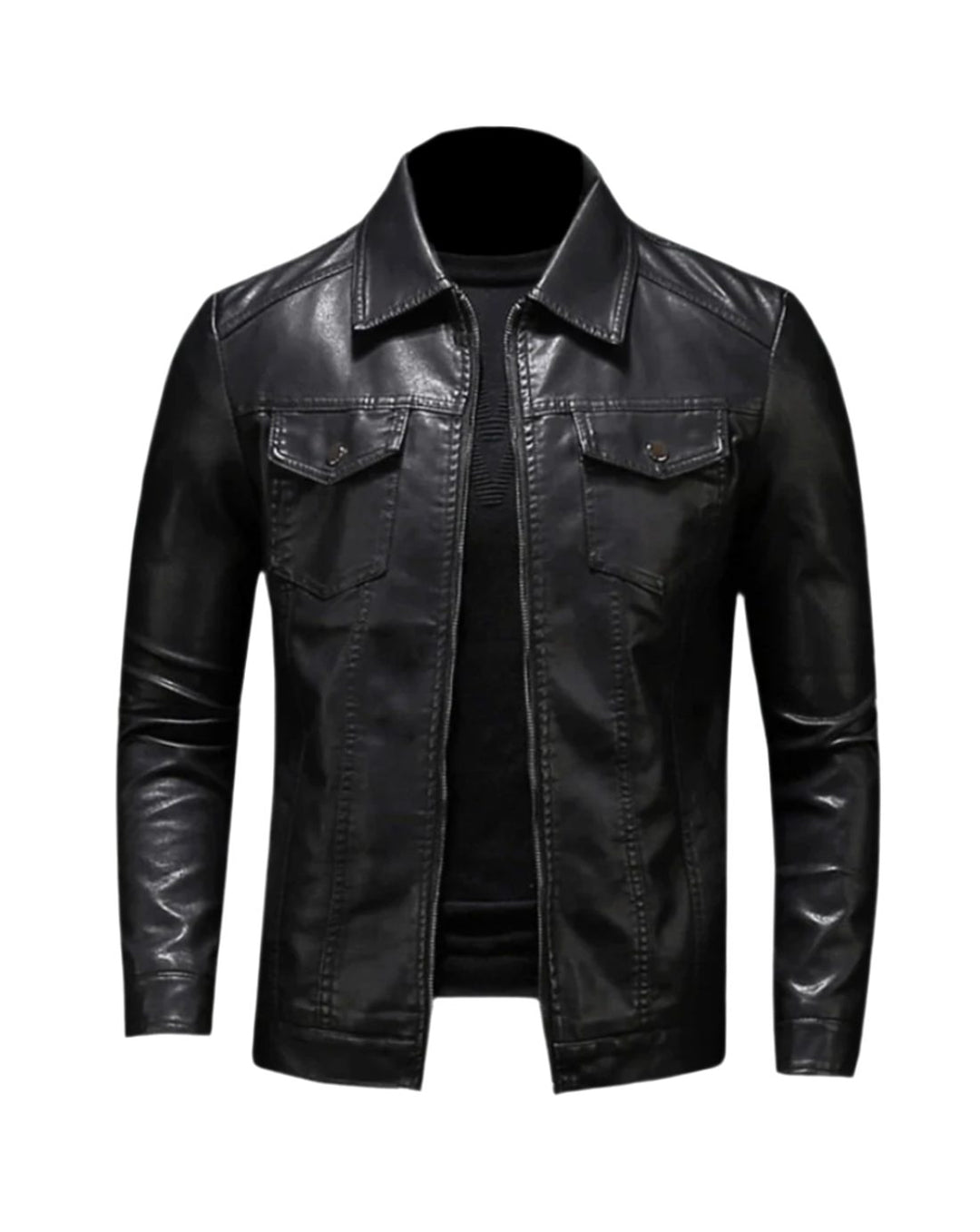 Men's Slim-Fit Faux Leather Motorcycle Biker Jacket