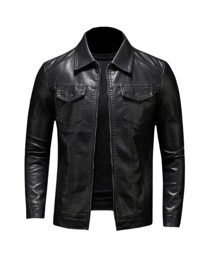 Men's Slim-Fit Faux Leather Motorcycle Biker Jacket