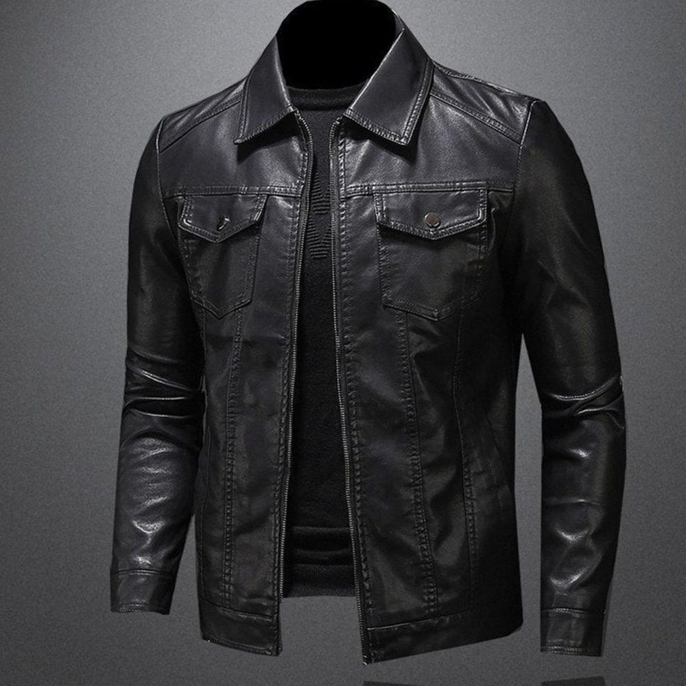 Men's Slim-Fit Faux Leather Motorcycle Biker Jacket