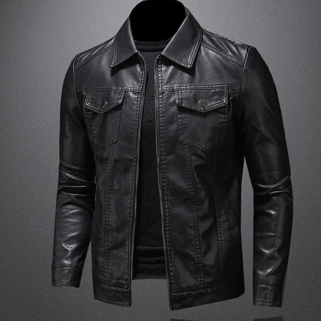 Men's Slim-Fit Faux Leather Motorcycle Biker Jacket