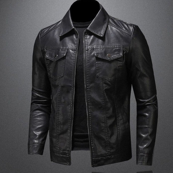 Men's Slim-Fit Faux Leather Motorcycle Biker Jacket