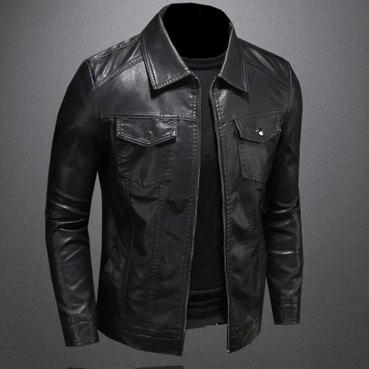 Men's Slim-Fit Faux Leather Motorcycle Biker Jacket