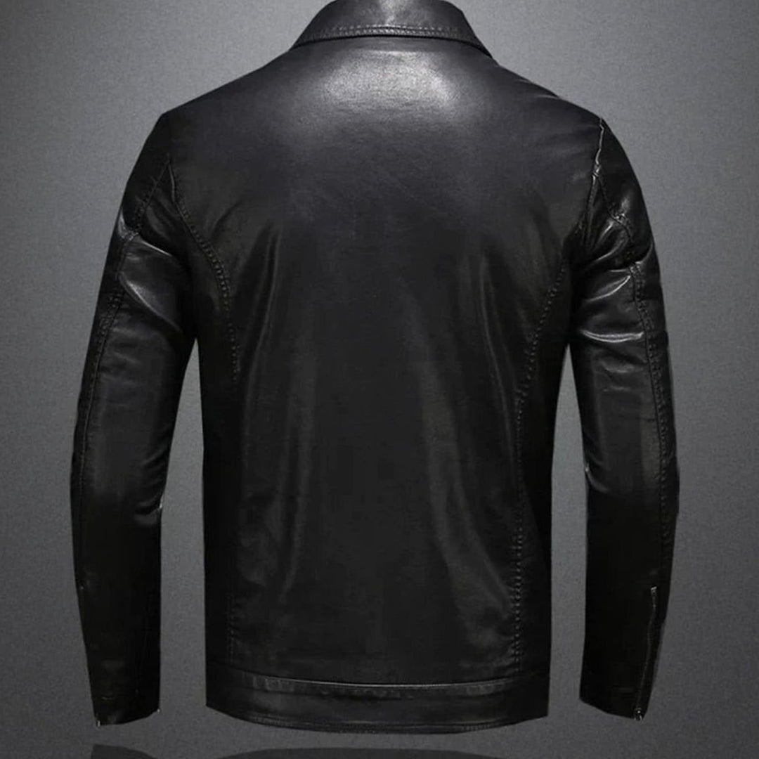 Men's Slim-Fit Faux Leather Motorcycle Biker Jacket
