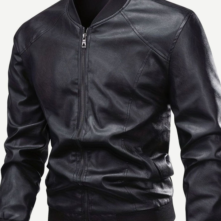 Men's Slim-Fit Full-Zip Faux Leather Bomber Jacket