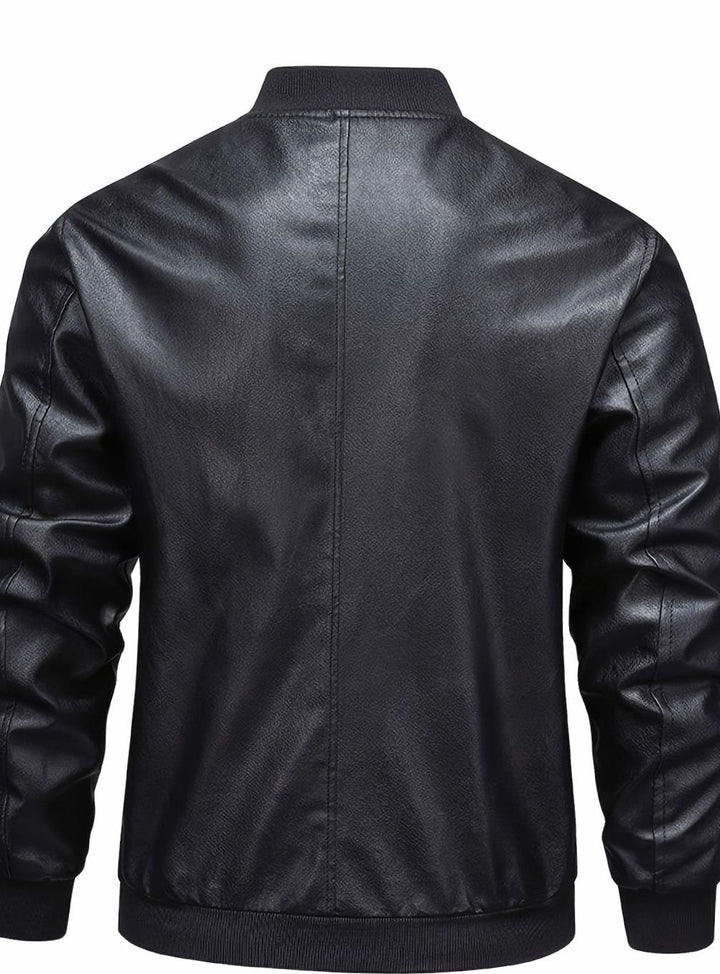 Men's Slim-Fit Full-Zip Faux Leather Bomber Jacket