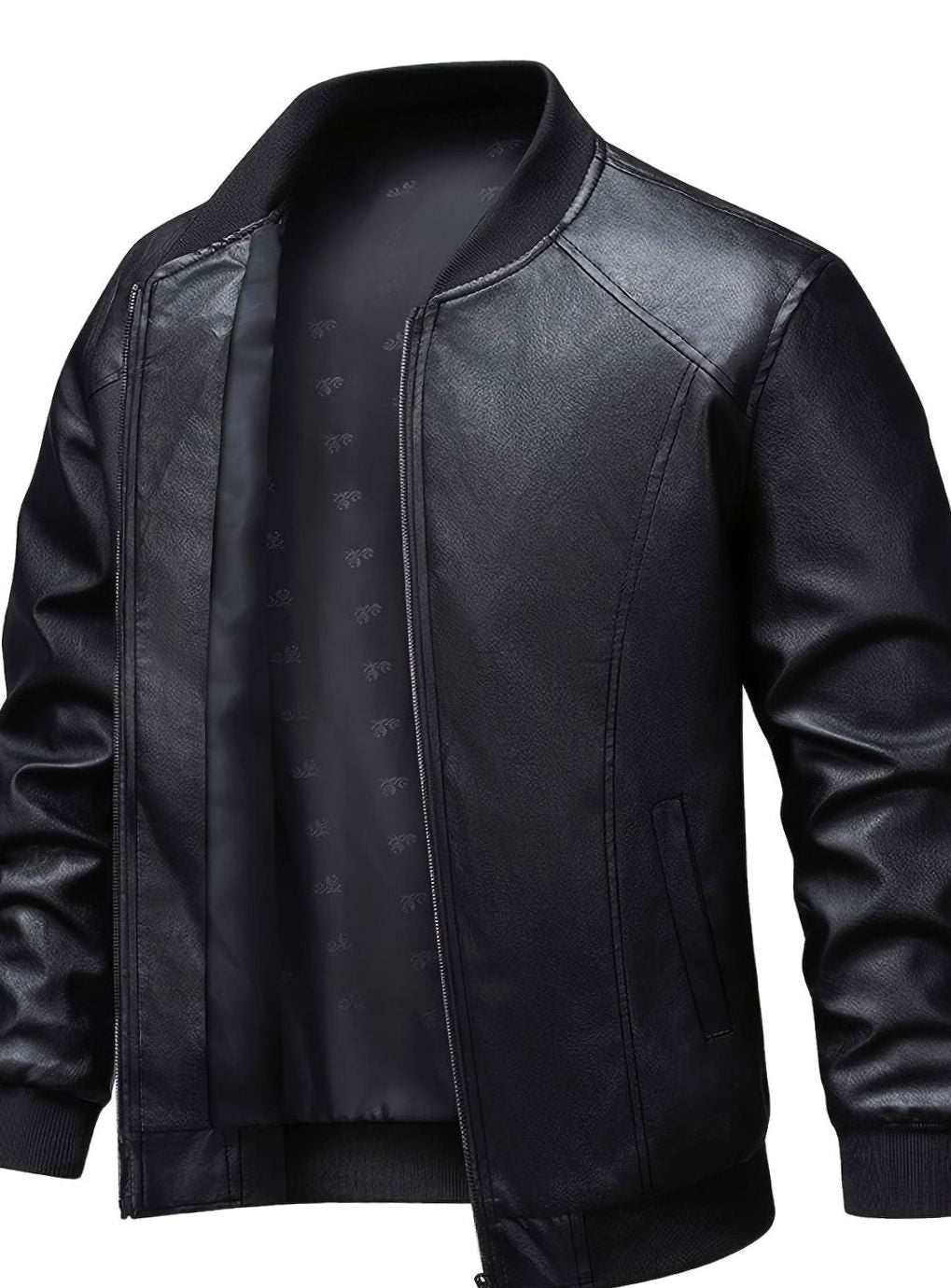 Men's Slim-Fit Full-Zip Faux Leather Bomber Jacket