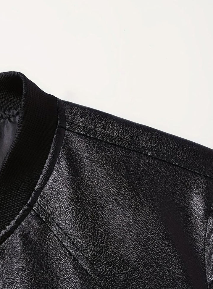 Men's Slim-Fit Full-Zip Faux Leather Bomber Jacket
