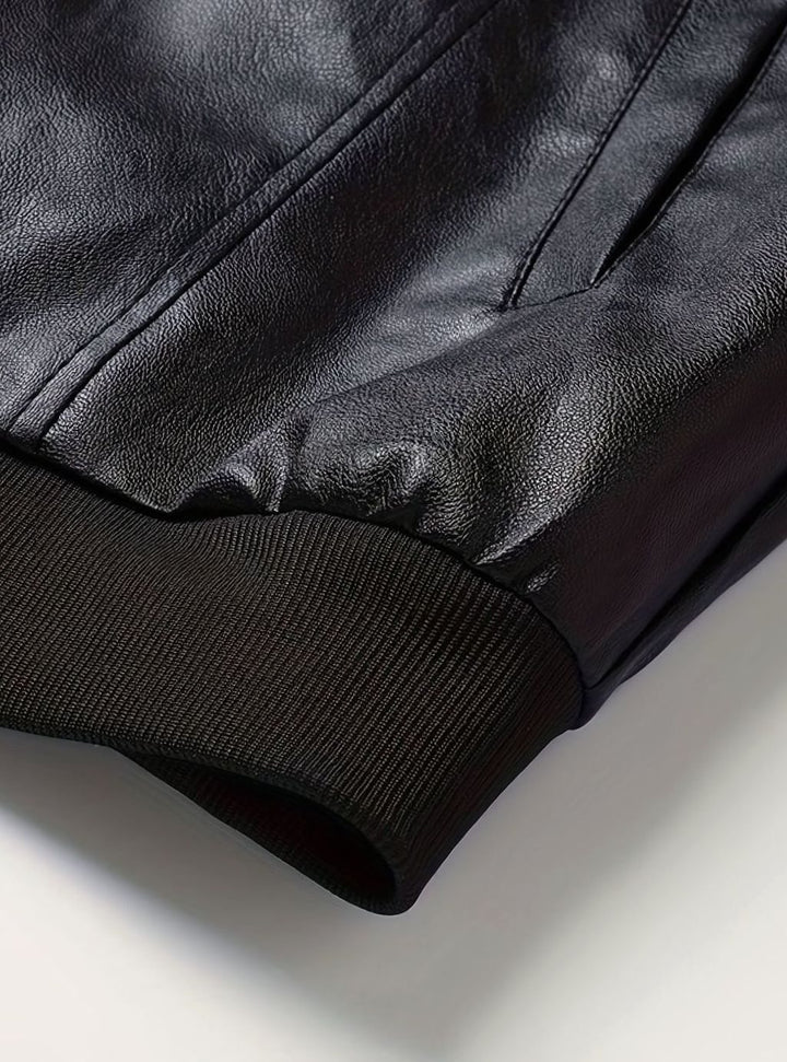 Men's Slim-Fit Full-Zip Faux Leather Bomber Jacket