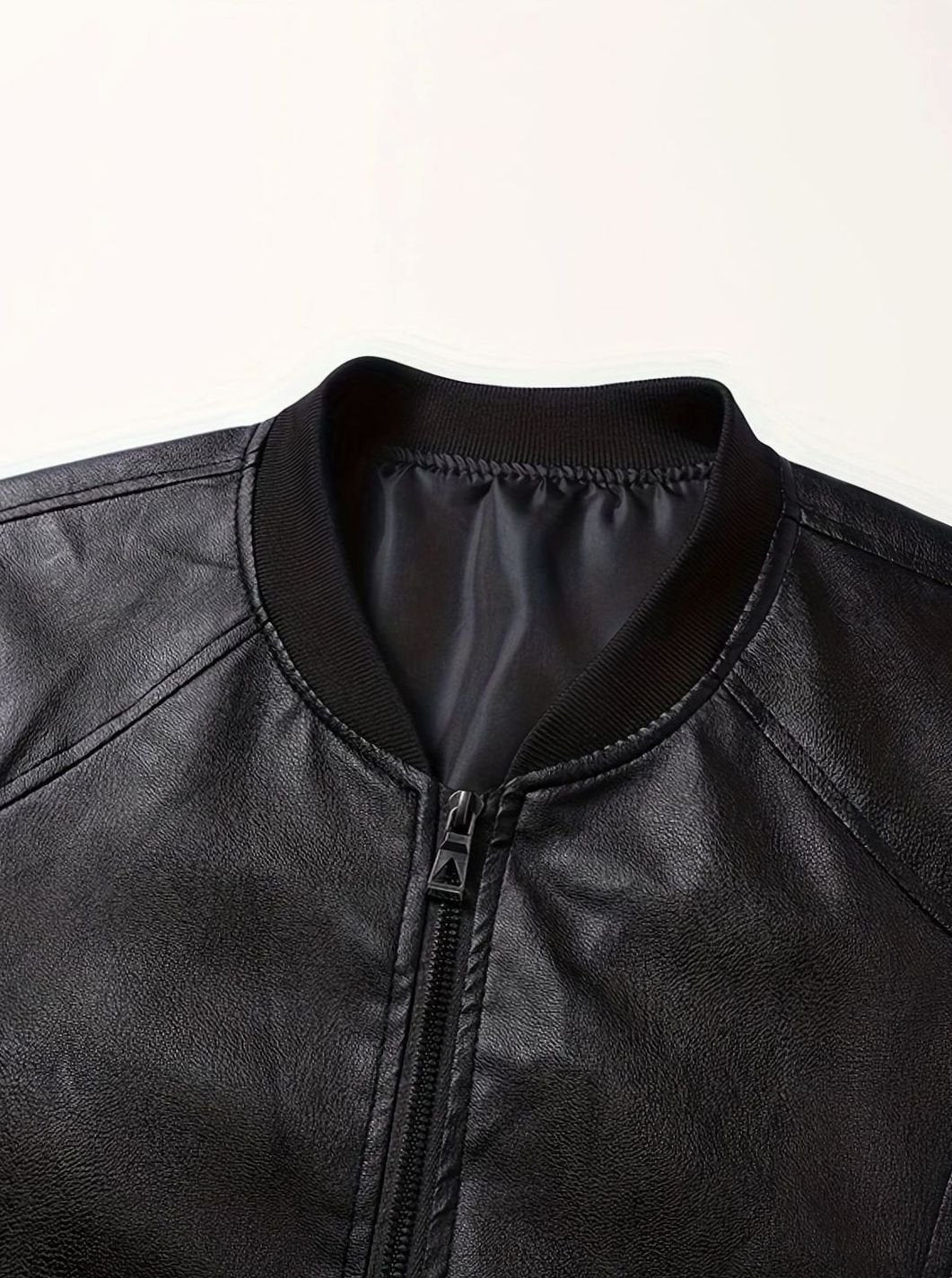 Men's Slim-Fit Full-Zip Faux Leather Bomber Jacket