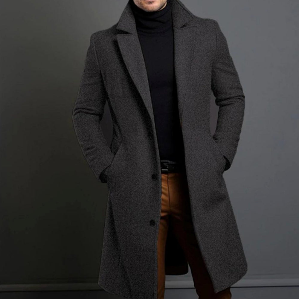 Men's Slim Fit Long Wool Coat Tailored Overcoat - Grey