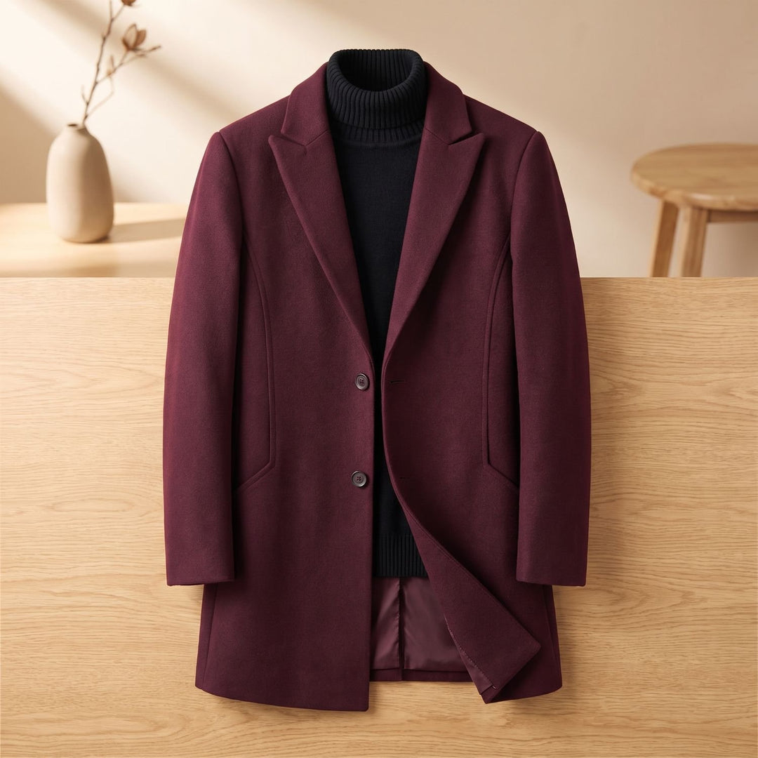 Men's Slim-Fit Notch-Lapel Wool-Blend Overcoat - Red