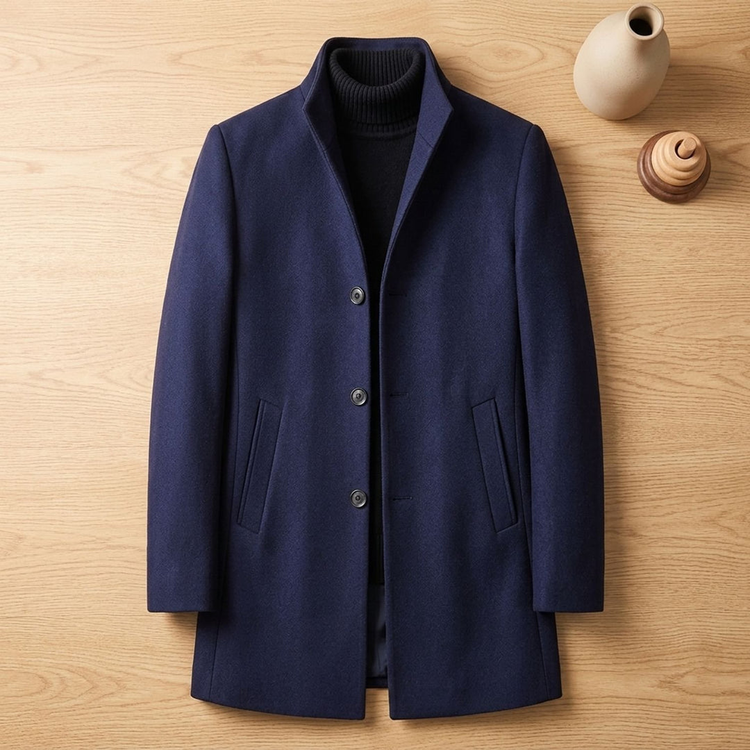 Men's Slim-Fit Notch-Lapel Wool-Blend Overcoat - Navy
