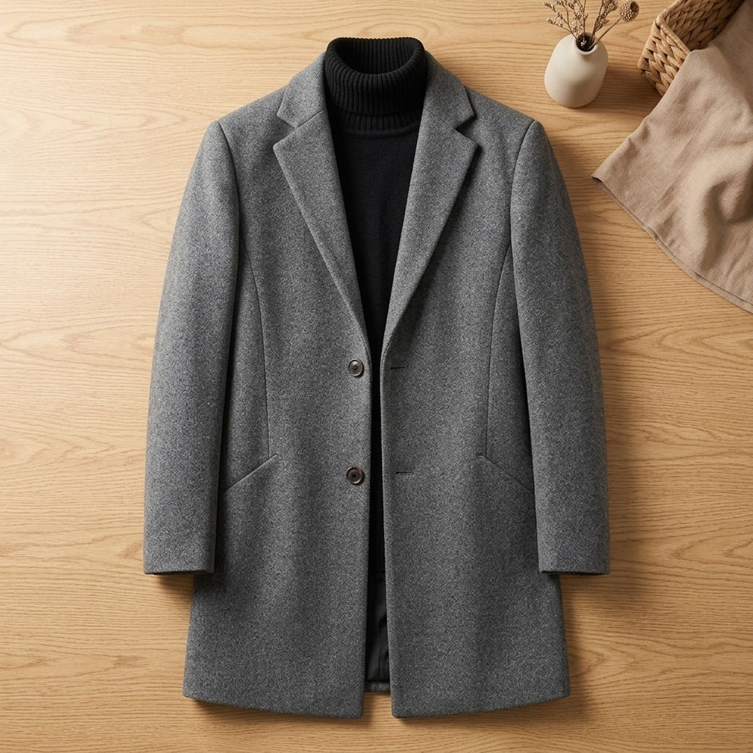 Men's Slim-Fit Notch-Lapel Wool-Blend Overcoat - Gray