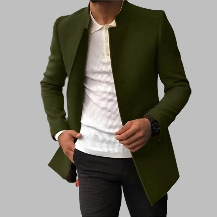 Men's Slim-Fit Open-Front Wool Coat Long Overcoat - Green