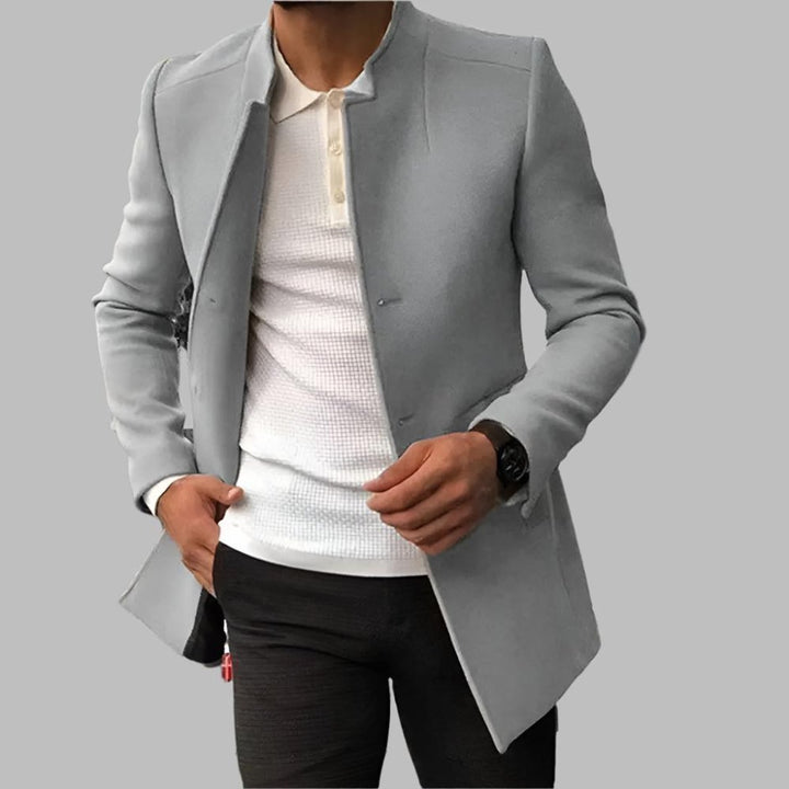 Men's Slim-Fit Open-Front Wool Coat Long Overcoat - Gray