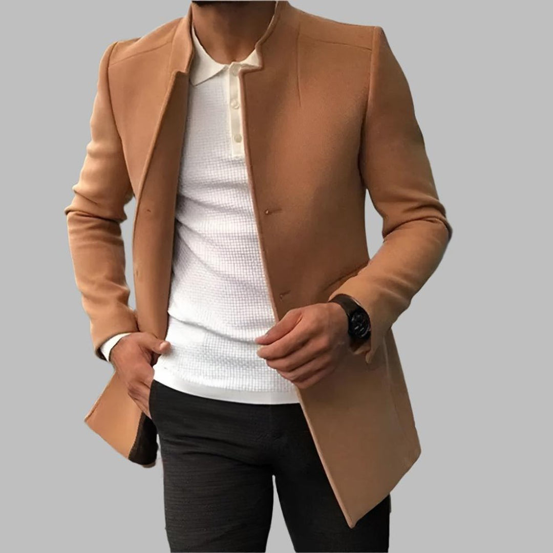 Men's Slim-Fit Open-Front Wool Coat Long Overcoat - Camel