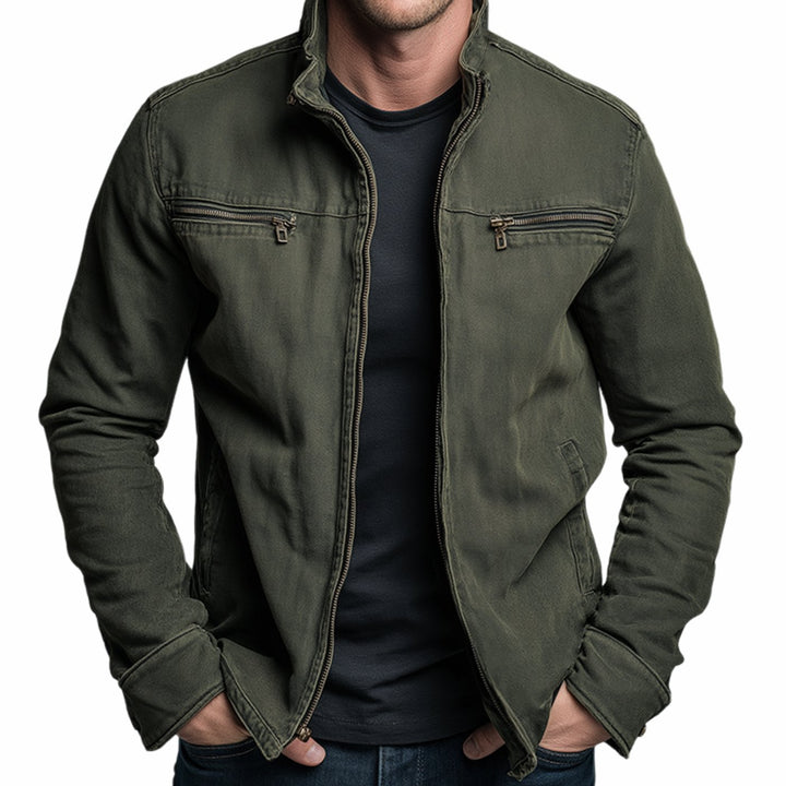 Men's Slim-Fit Stand-Collar Full-Zip Bomber Jacket - Army Green