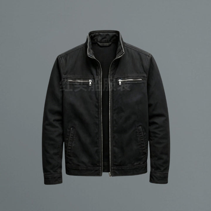 Men's Slim-Fit Stand-Collar Full-Zip Bomber Jacket - Black