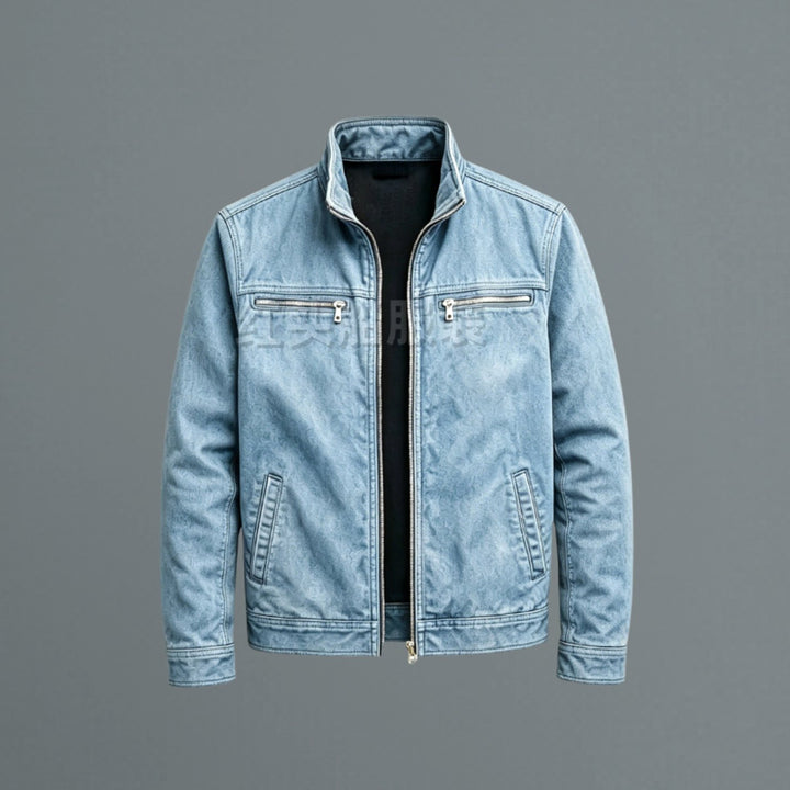 Men's Slim-Fit Stand-Collar Full-Zip Bomber Jacket - Blue
