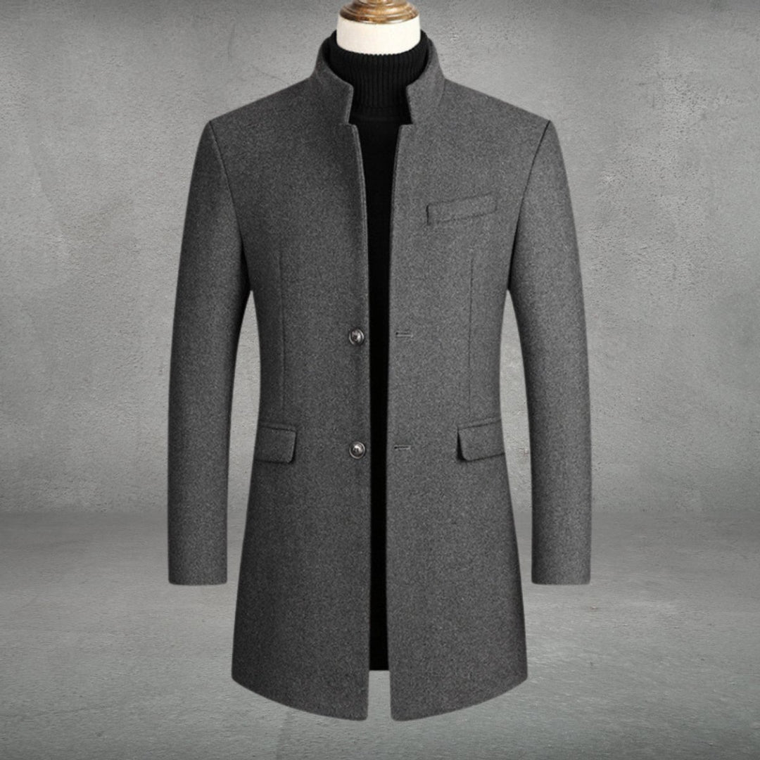 Men's Slim-Fit Stand-Collar Wool Coat Business Overcoat - Gray