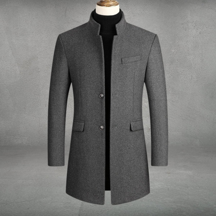 Men's Slim-Fit Stand-Collar Wool Coat Business Overcoat - Gray