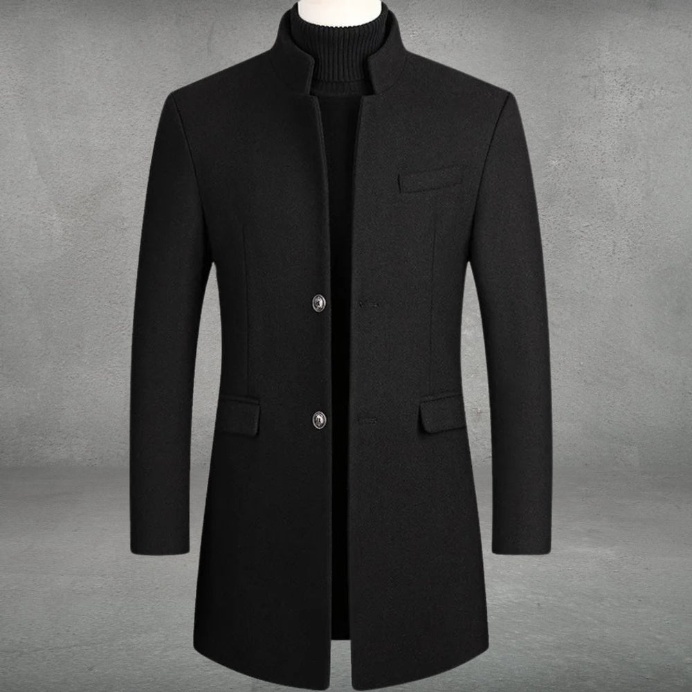 Men's Slim-Fit Stand-Collar Wool Coat Business Overcoat