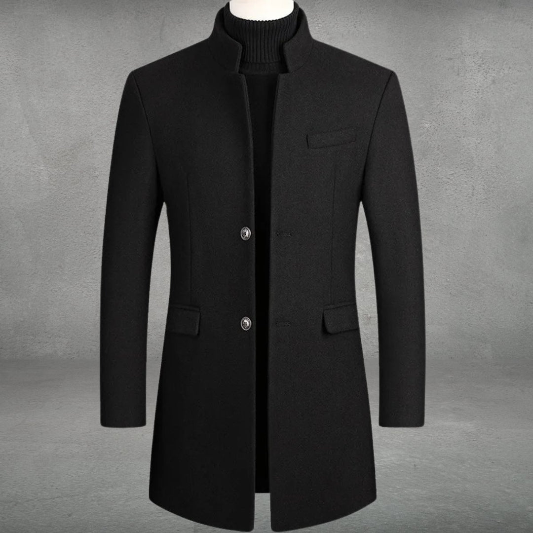 Men's Slim-Fit Stand-Collar Wool Coat Business Overcoat