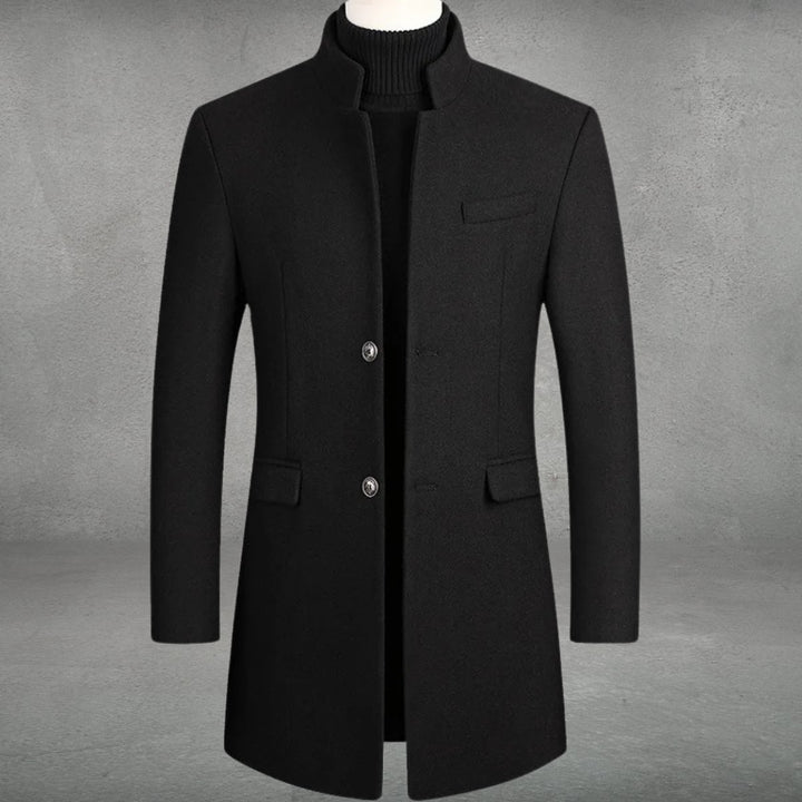 Men's Slim-Fit Stand-Collar Wool Coat Business Overcoat