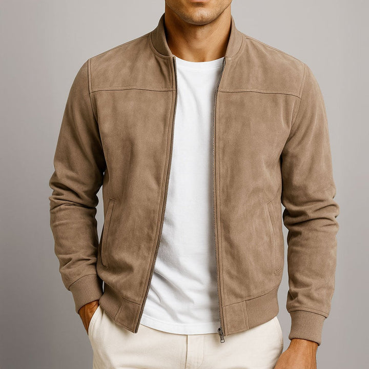 Men's Slim-Fit Suede Bomber Mens Quilted Jacket - Brown