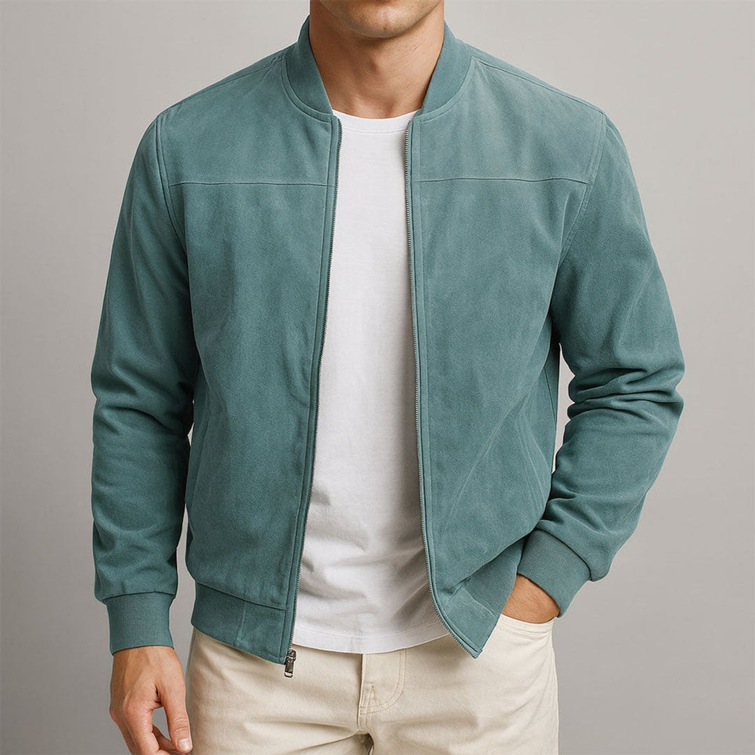 Men's Slim-Fit Suede Bomber Mens Quilted Jacket - Blue