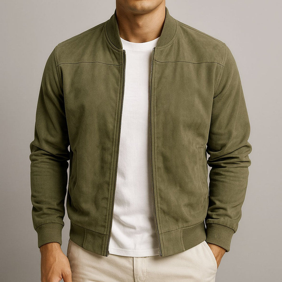 Men's Slim-Fit Suede Bomber Mens Quilted Jacket - Green