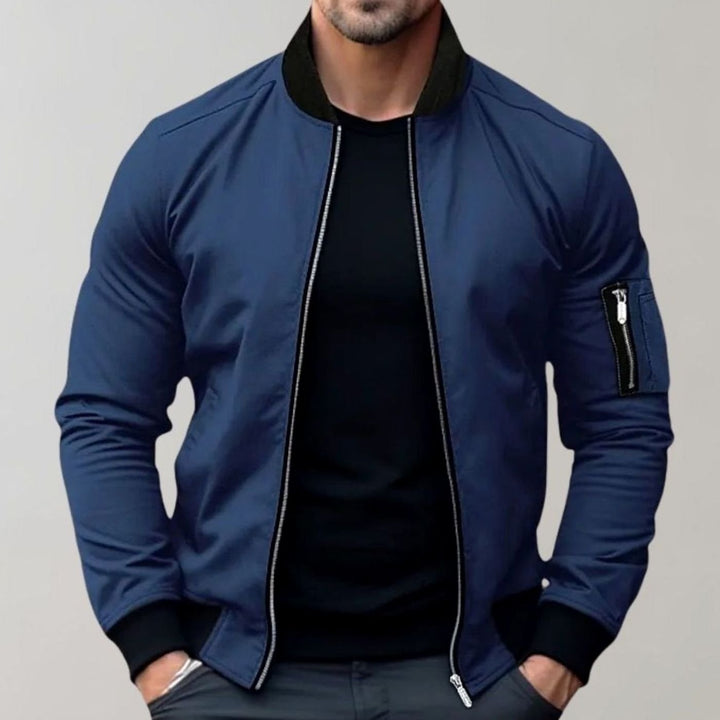 Men's Slim Fit Zip-Up Bomber Jacket Raglan Sleeve Pockets - Blue