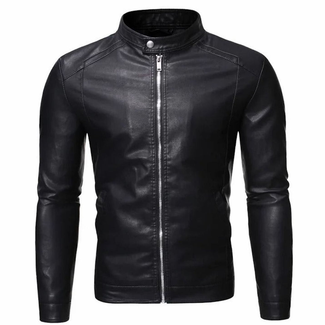 Men's Stand Collar Faux Leather Biker Jacket