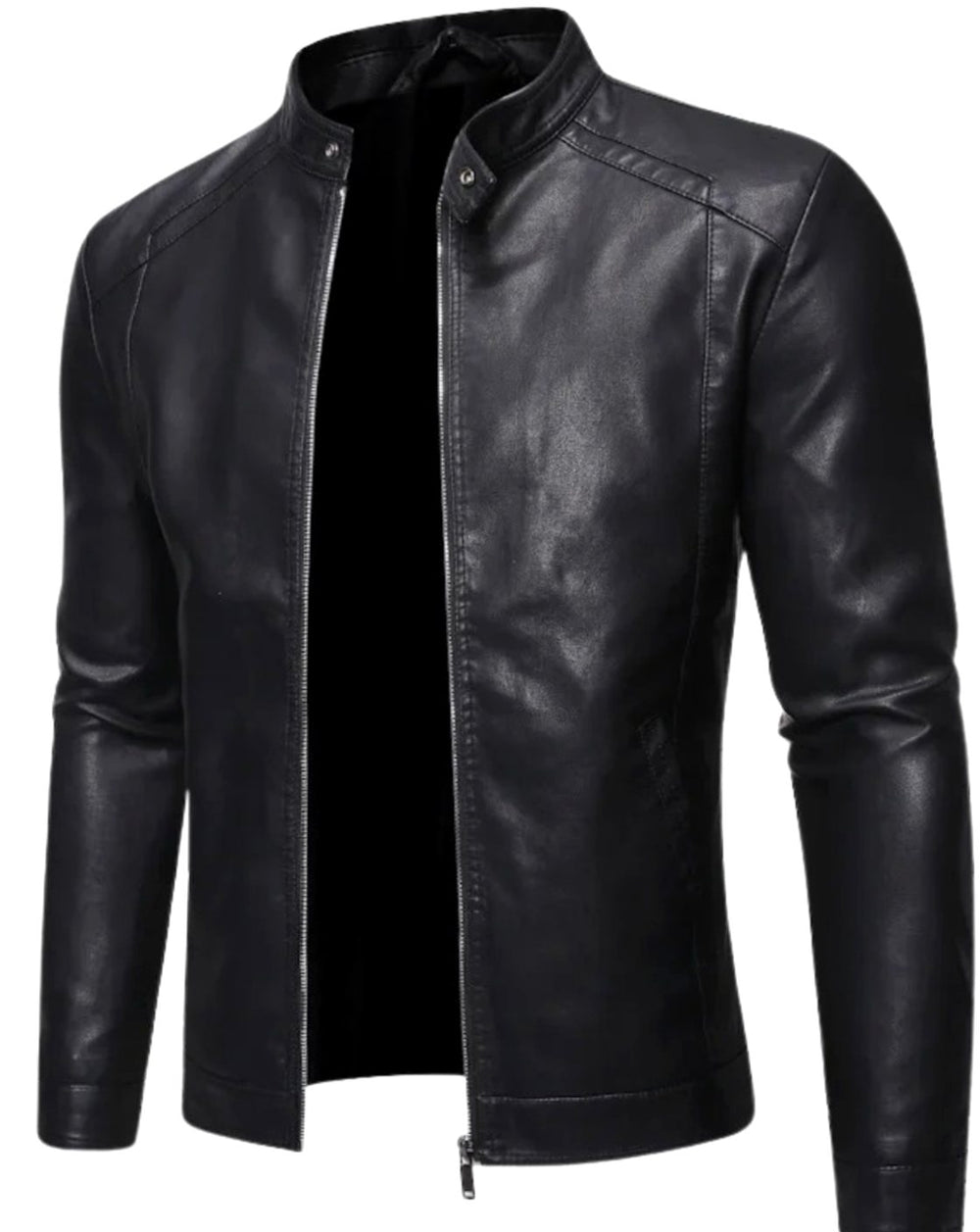 Men's Stand Collar Faux Leather Biker Jacket