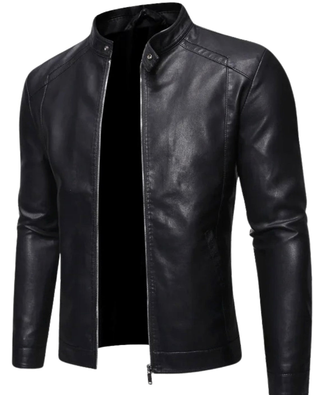 Men's Stand Collar Faux Leather Biker Jacket
