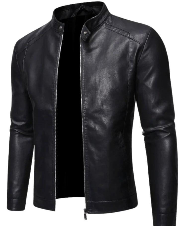 Men's Stand Collar Faux Leather Biker Jacket