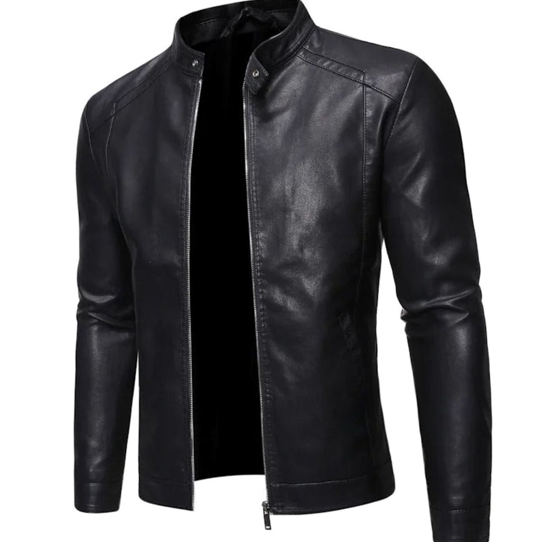 Men's Stand Collar Faux Leather Biker Jacket