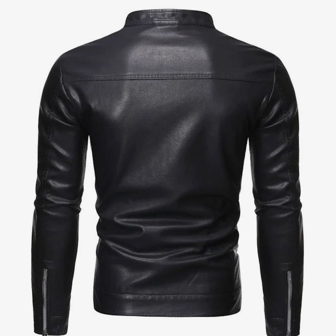 Men's Stand Collar Faux Leather Biker Jacket