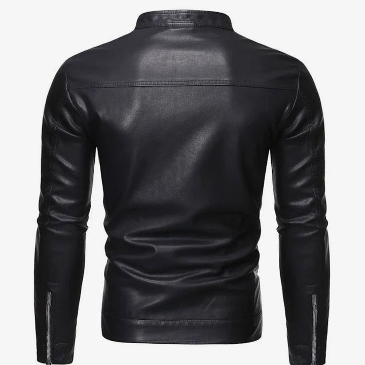 Men's Stand Collar Faux Leather Biker Jacket