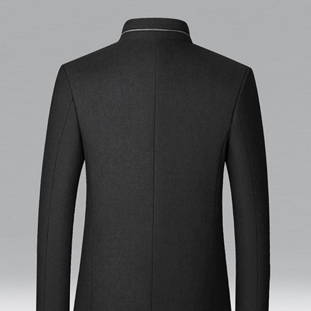 Men's Stand Collar Wool Coat Tailored Button-Front Overcoat