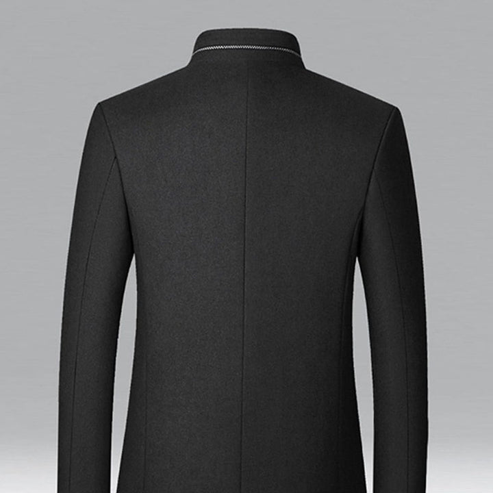 Men's Stand Collar Wool Coat Tailored Button-Front Overcoat