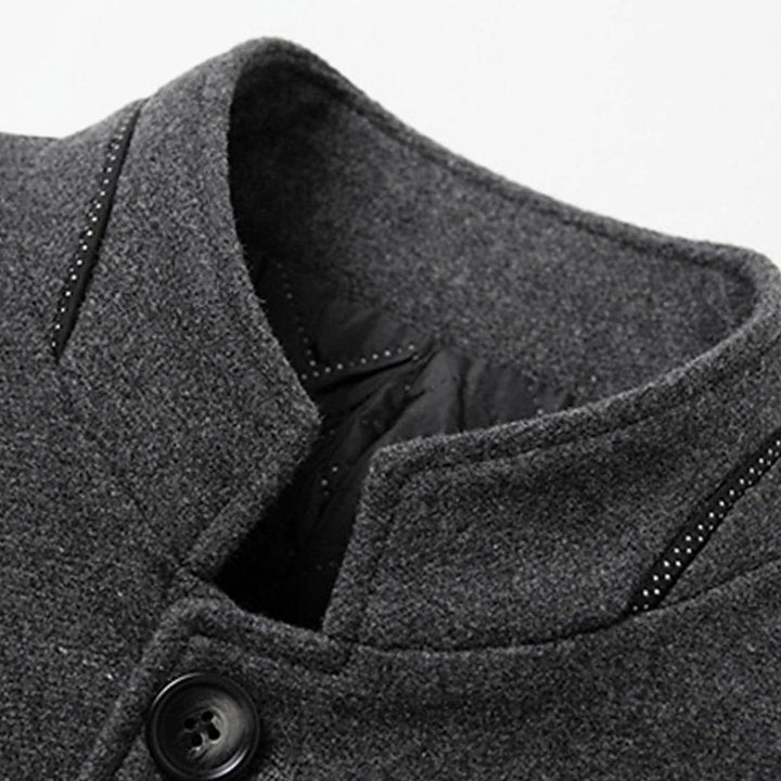 Men's Stand Collar Wool Coat Tailored Button-Front Overcoat