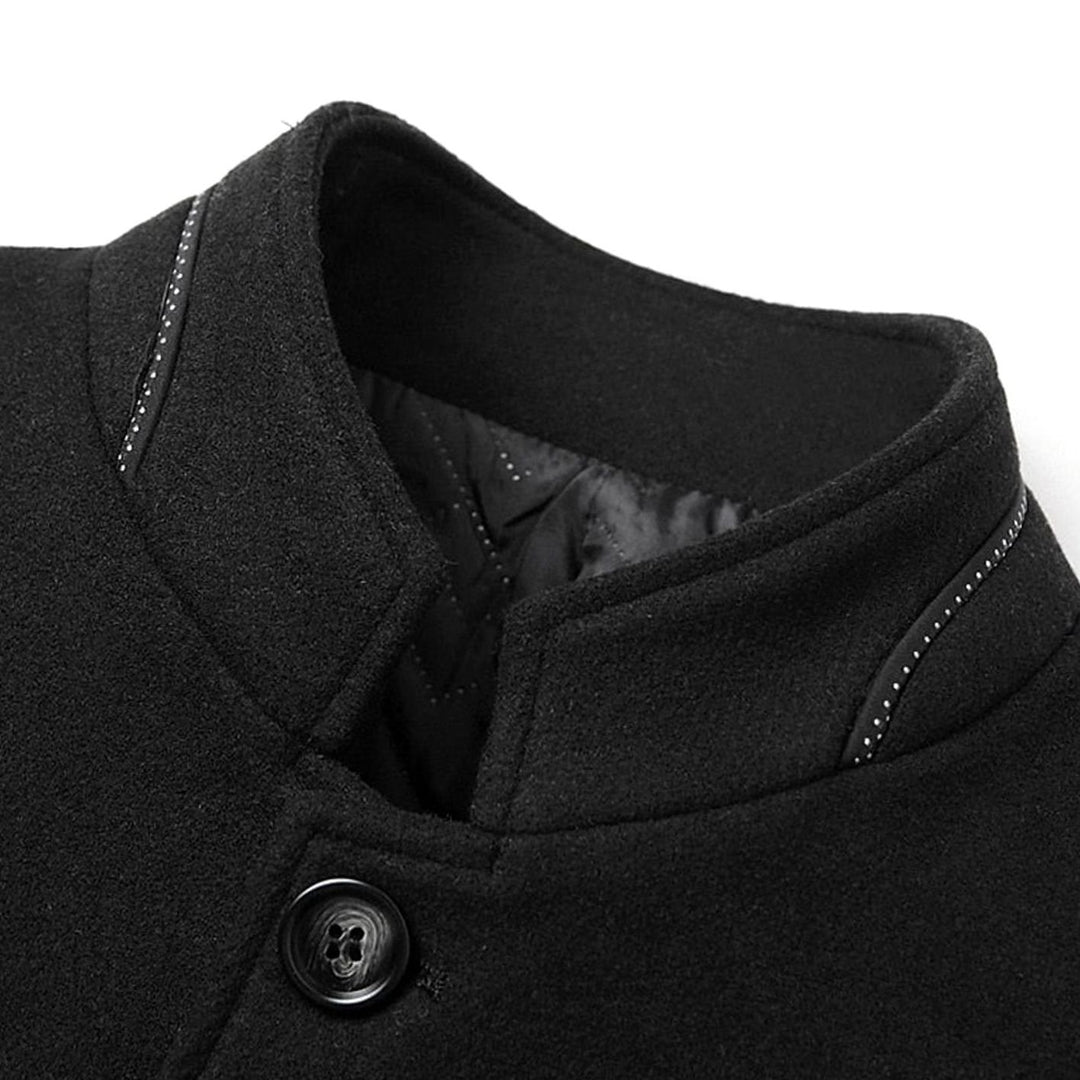 Men's Stand Collar Wool Coat Tailored Button-Front Overcoat