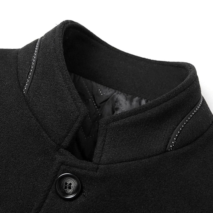 Men's Stand Collar Wool Coat Tailored Button-Front Overcoat