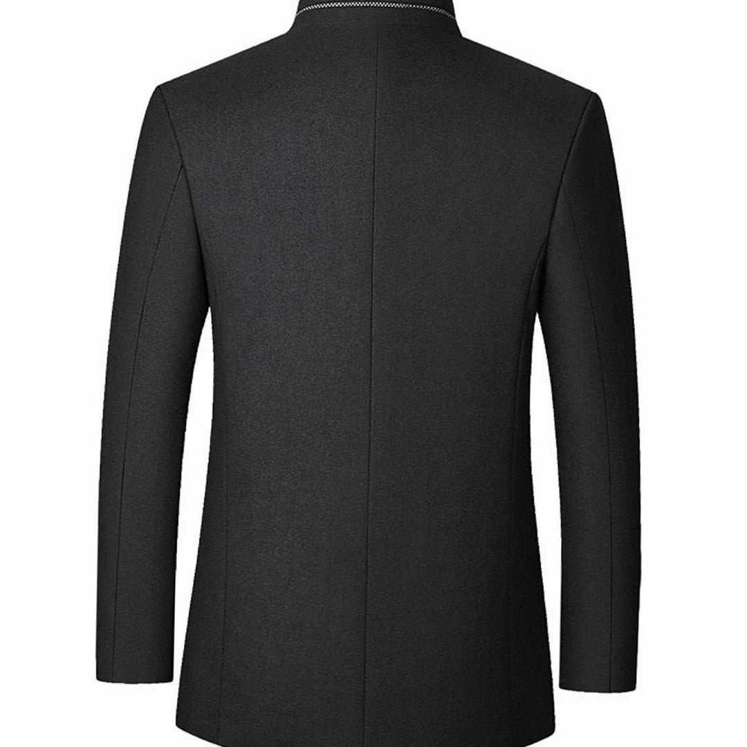 Men's Stand Collar Wool Coat Tailored Button-Front Overcoat