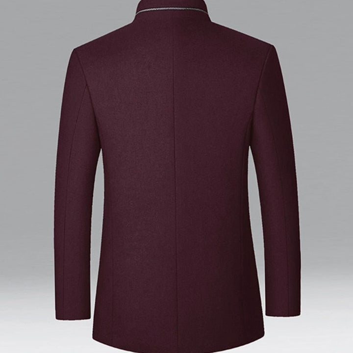 Men's Stand Collar Wool Coat Tailored Button-Front Overcoat