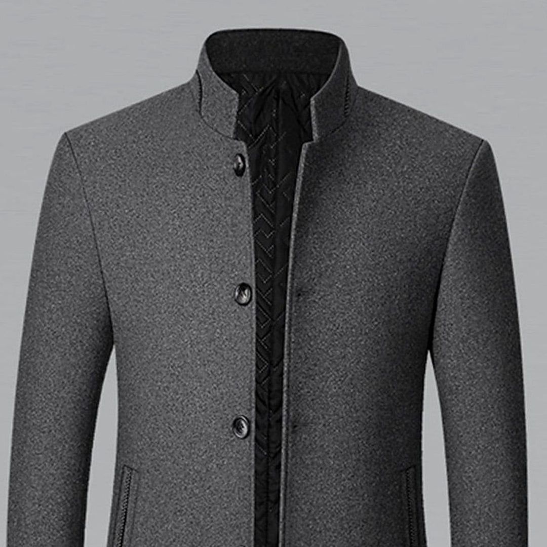 Men's Stand Collar Wool Coat Tailored Button-Front Overcoat