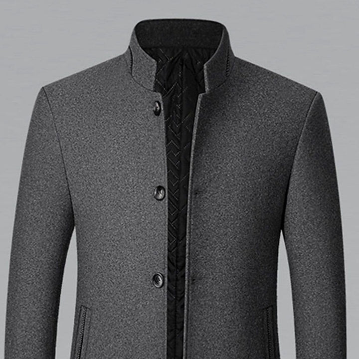 Men's Stand Collar Wool Coat Tailored Button-Front Overcoat