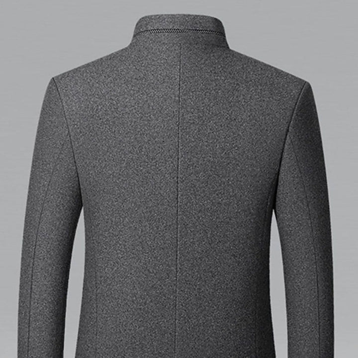 Men's Stand Collar Wool Coat Tailored Button-Front Overcoat