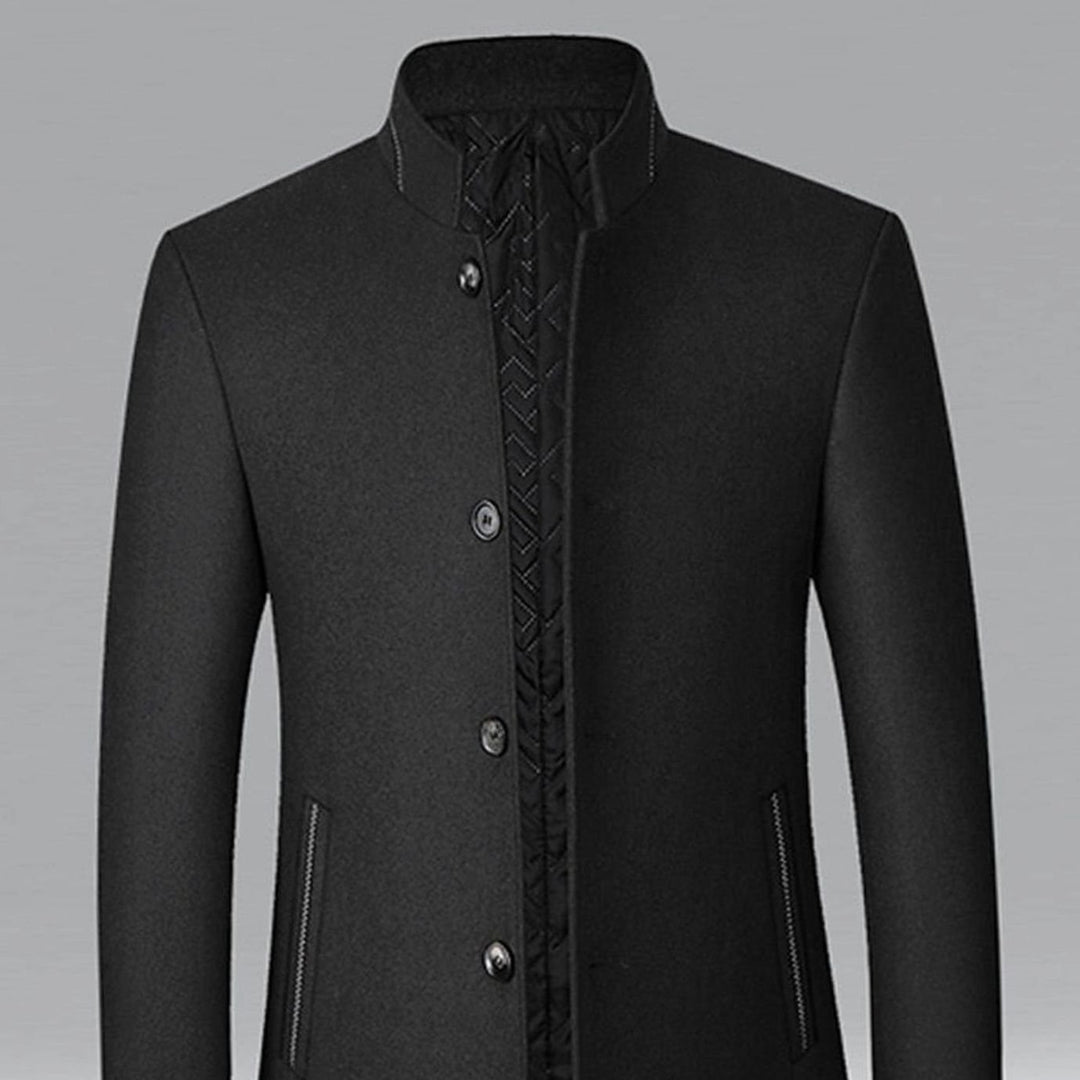 Men's Stand Collar Wool Coat Tailored Button-Front Overcoat